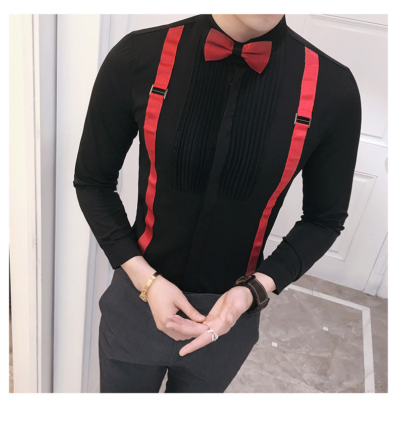 Autumn New Men's Pull Strap Long Sleeved Formal Shirt